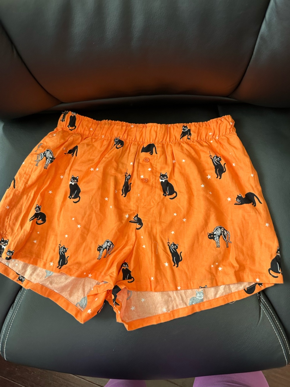 Orange Cat Print Elastic-Waist Crop Skirt